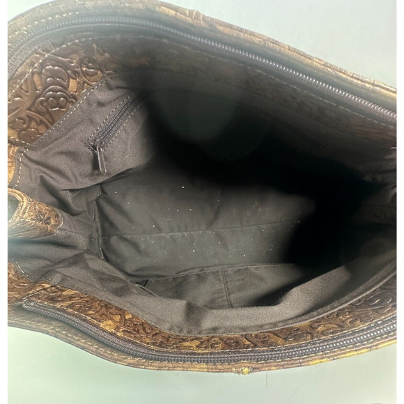 Roberta Gandolfi Genuine Leather Handbag Bronze Embossed Shoulder Made in Italy - Picture 8 of 16
